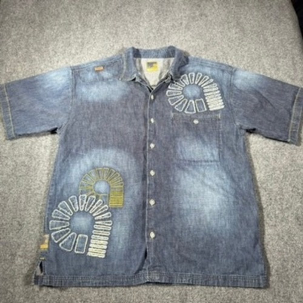 Y2K Akademiks Denim Shirt XXL Embroidered Baggy Hip Hop Streetwear AKDMKS 2000s